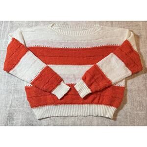 Shein Striped Knit Sweater Womens L Cream Orange Pullover
